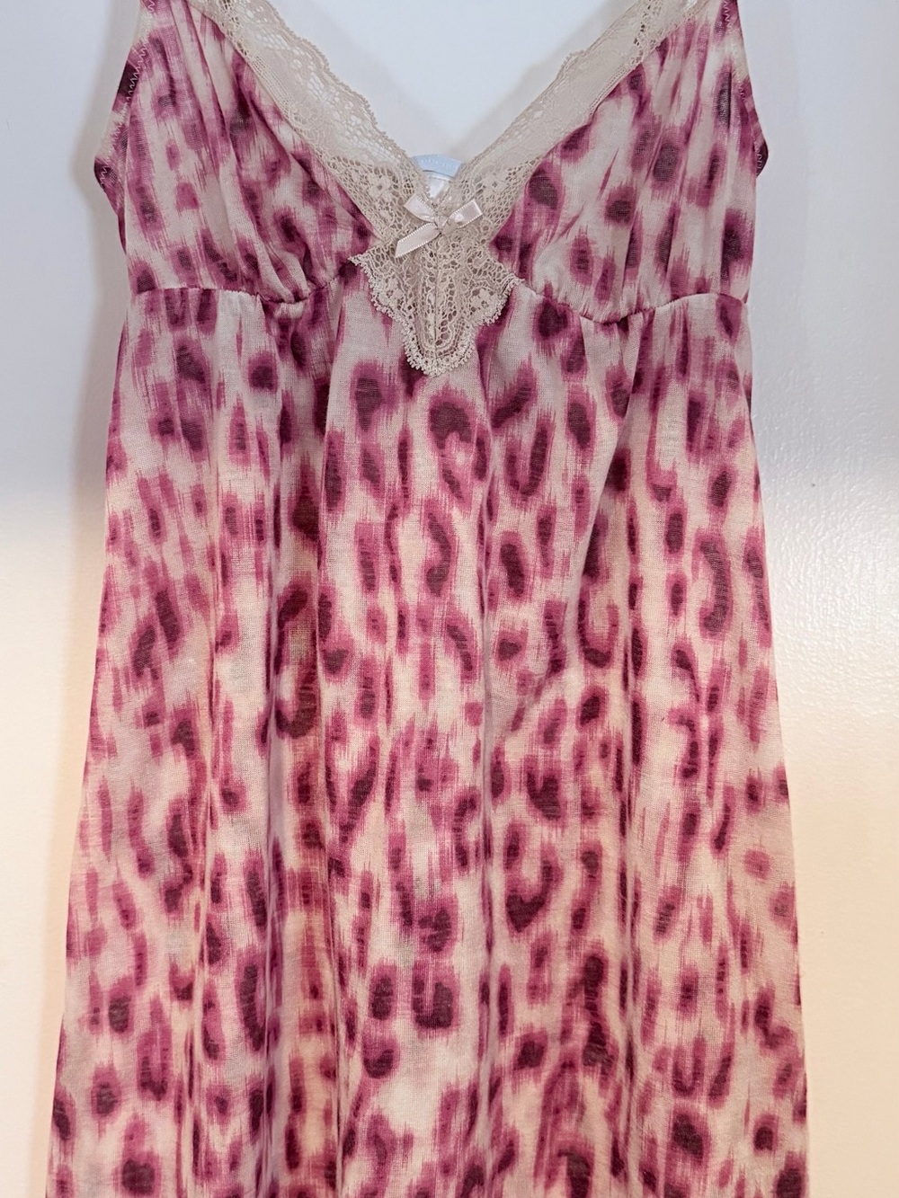 Eberjey Pink Leopard Print Chemise with Cream Lace Trim